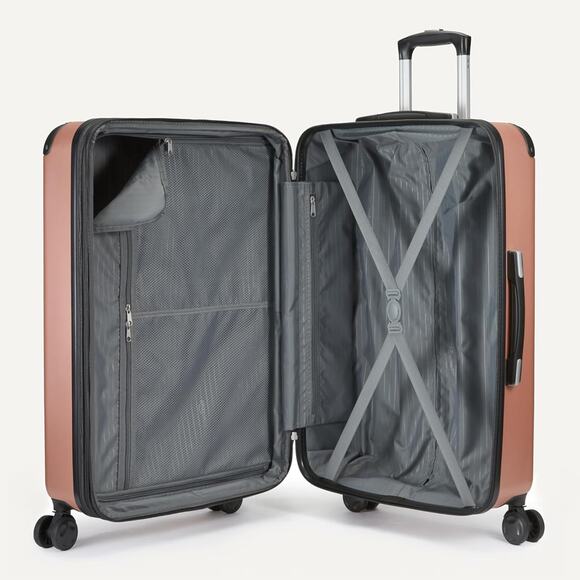 Amazon Basics 4-Piece Luggage Set, Two Hardside Suitcases, 28-22-15-10 Rose Gold